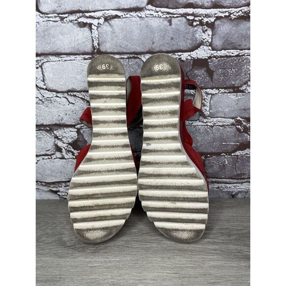 Bournazos Athens Red Suede Leather Ankle Strap Wedge Sandals Women Sz 39EU/8.5US - Picture 8 of 16